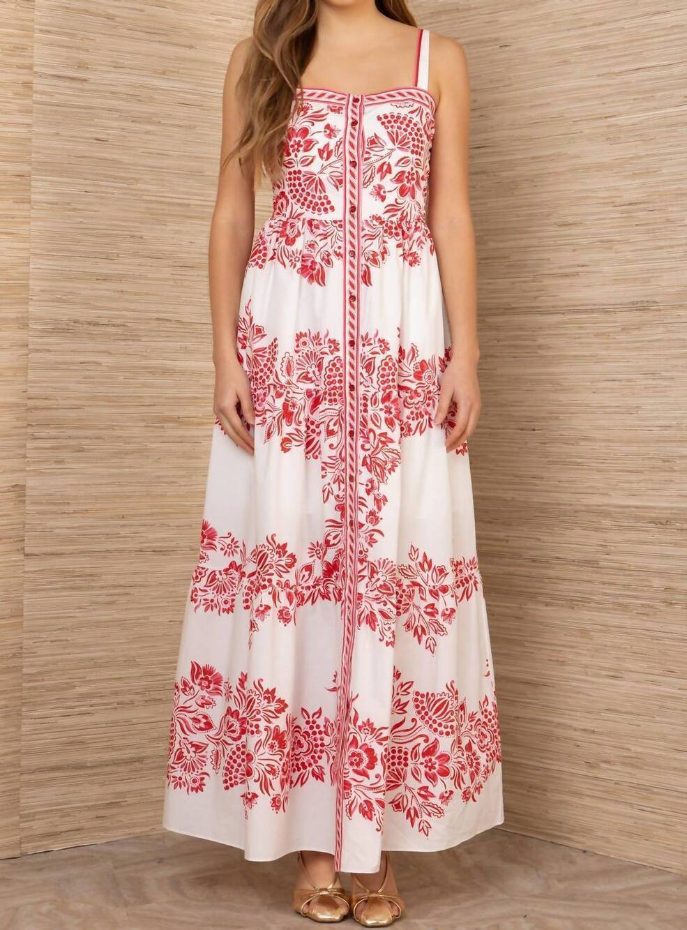 NEW HALE BOB jream cotton poplin maxi dress in red